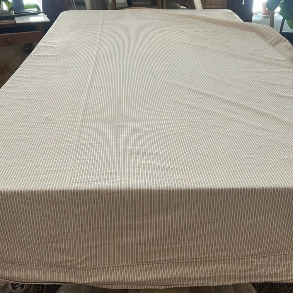 Coyuchi Flat Sheet Brown & White Striped 89 in x 104" 100% Organic Cotton